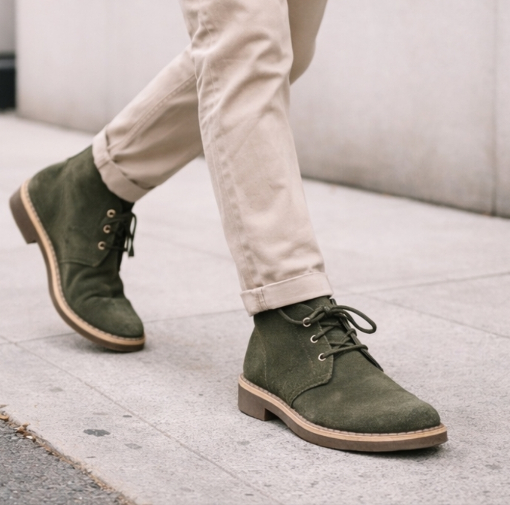 Clarks Men’s Olive Green Suede Desert Boots Chukka Lace-Up Casual Size 7.5